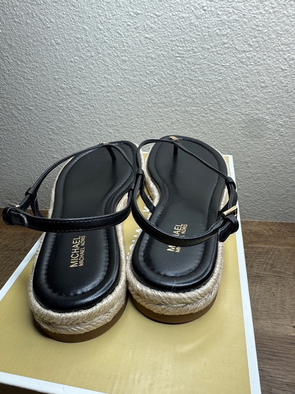 Michael Kors Samara Black Leather Rope-Trim Slingback Sandals - Picture 3 of 5